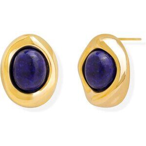 💙 Vintage Navy Blue Stud Earrings – Retro 14K Gold Plated Bezel Setting